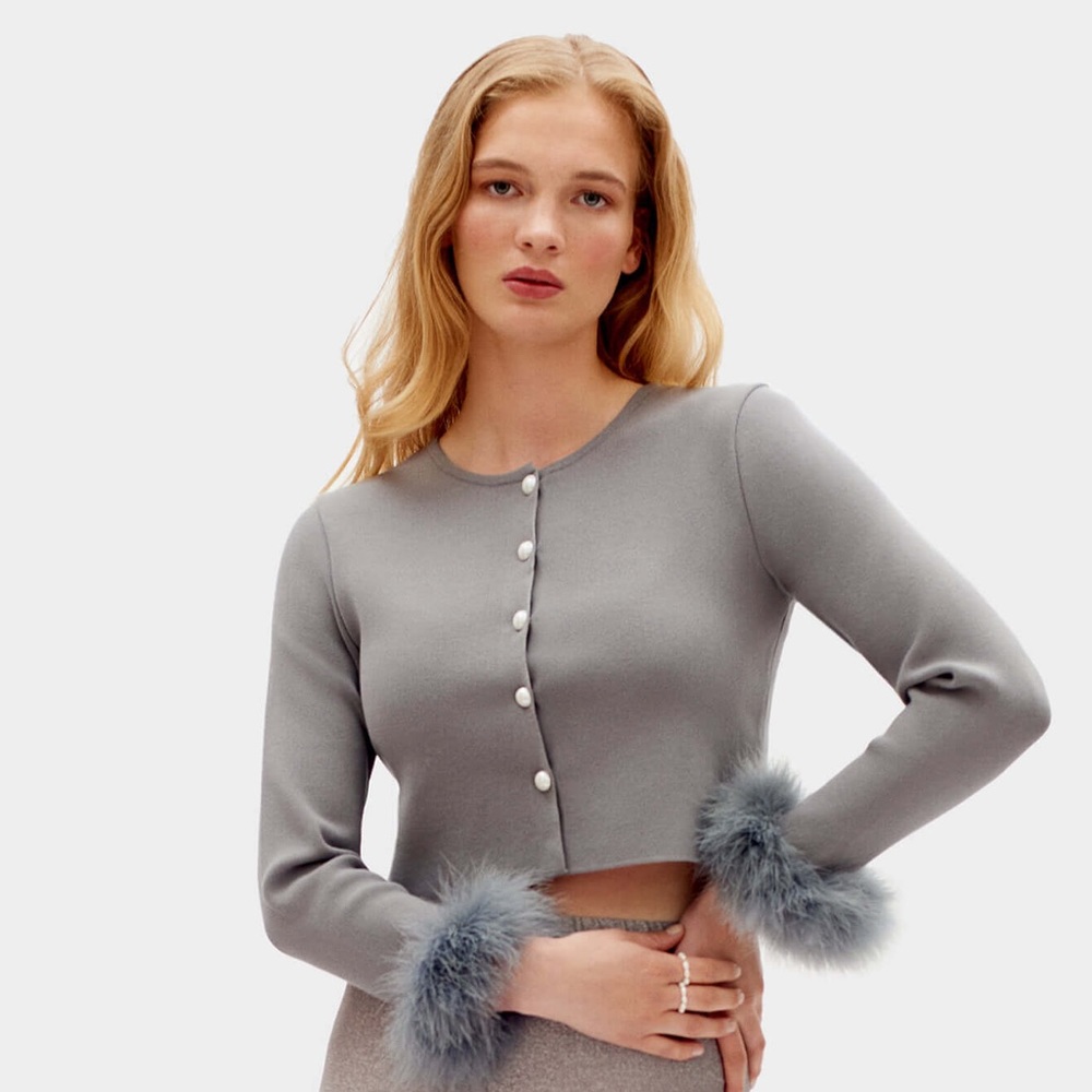 Sleeper Knit Cardigan with Feather Sleeves Like New M/L